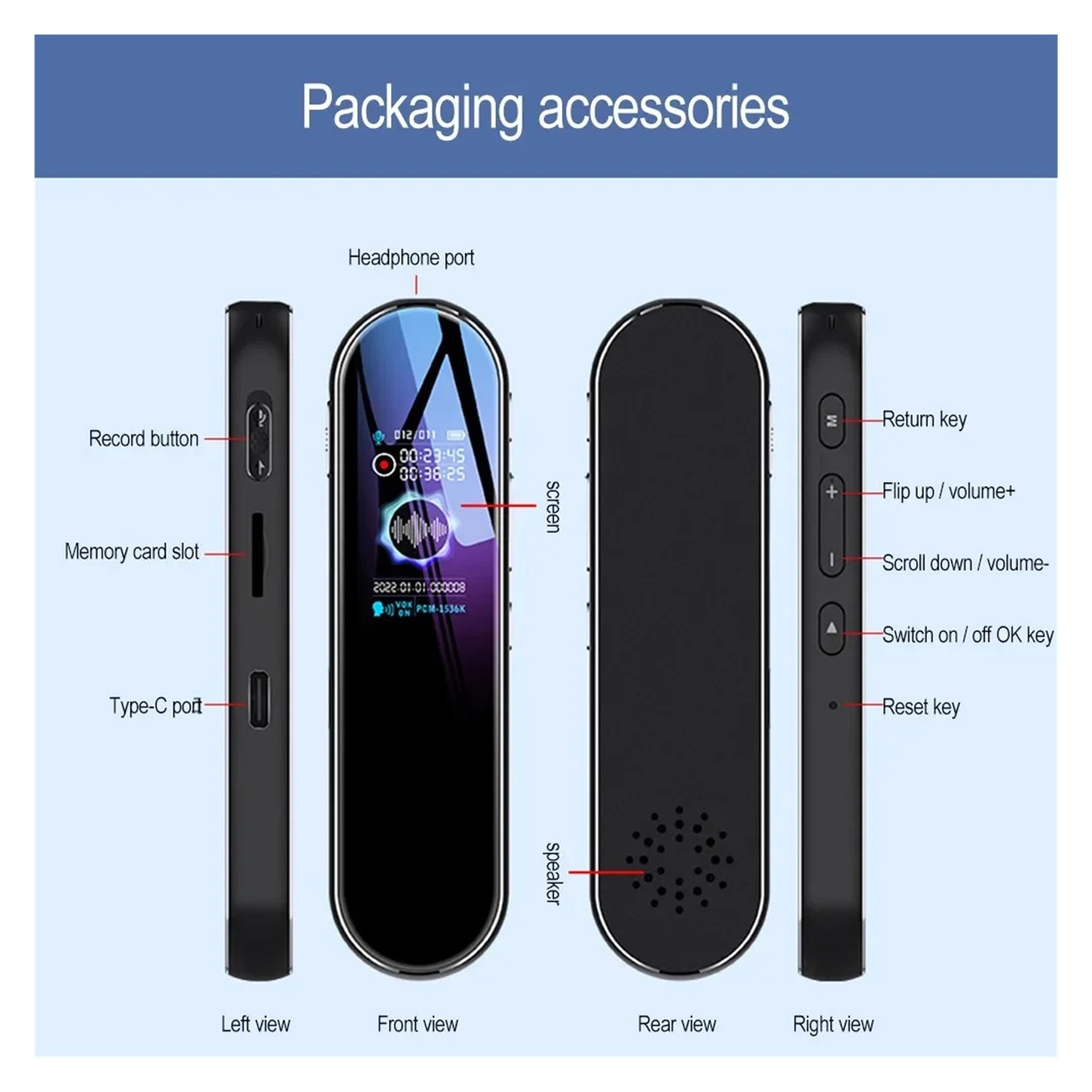 Multi-Function Voice Recorder Espia Stereo Sound Pickup Dynamic Noise Reduce Dictaphone ,Excellent Sound Quality