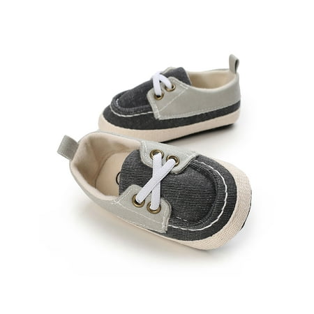 

Oucaili Baby Boys Crib Shoes Slip On Flats First Walkers Canvas Sneakers Comfort Casual Moccasin Walking Gray 6-12 months