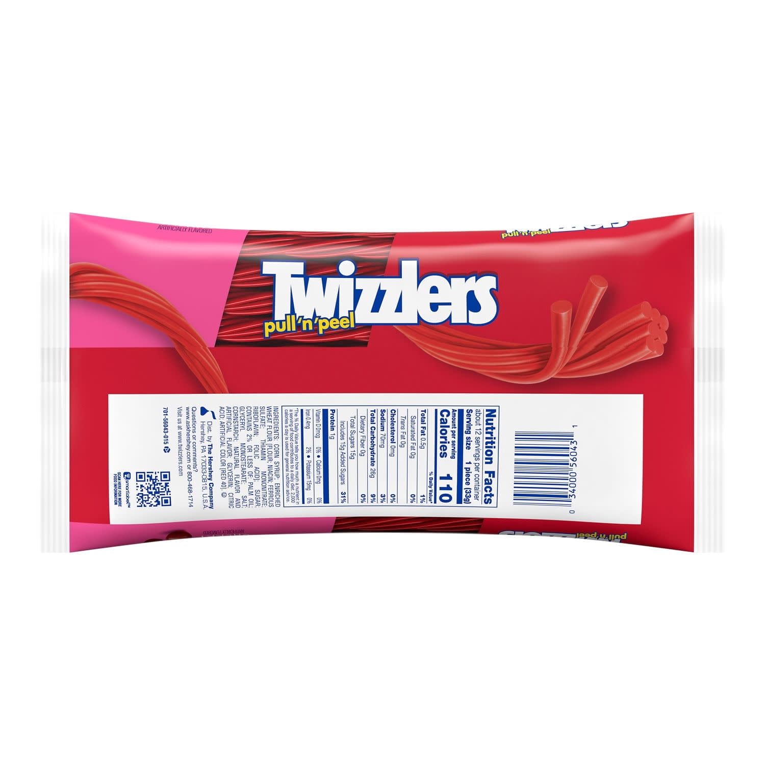 Twizzlers Pull 'N' Peel Cherry Flavored Licorice Style Chewy Candy, Bag 14 oz (Pack of 4)