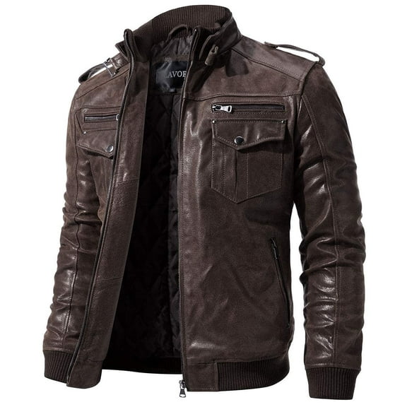 FLAVOR Men Biker retro Brown Leather Motorcycle Jacket Genuine Leather jacket (Medium, Dark Brown)
