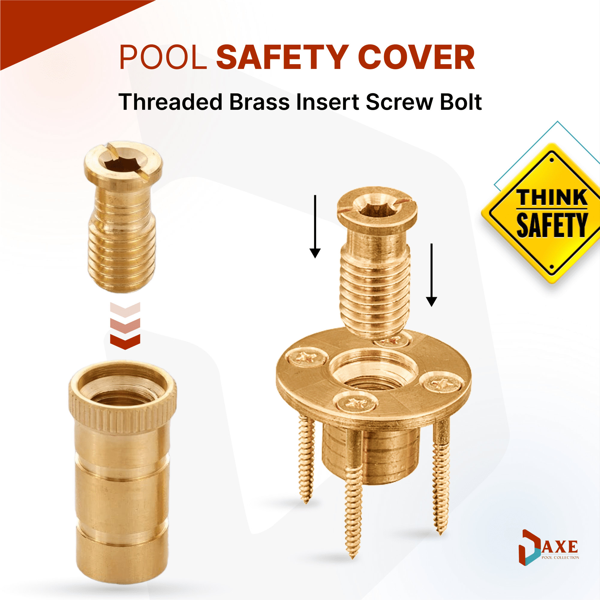 AXE Pool Collection Universal Threaded Brass Insert Screw Bolt, 9/16" x 1-1/8", 25 Pack