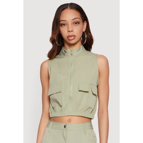 Women's Nylon Cropped Zip Front Windbreaker Vest