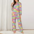 thumbnail image 2 of Pajama Sets for Women 2 Pcs, doodle colorful abstract pattern Button Down Long Sleeve Sleepwear Lounge PJ Sets, 2 of 6