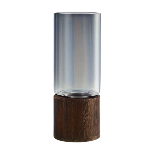 Jarrón cilíndrico de flores con base de madera, estilo rústico, decorativo, alto, para centro de mesa, mesa auxiliar, decoración de escritorio. 10 cm x 25 cm