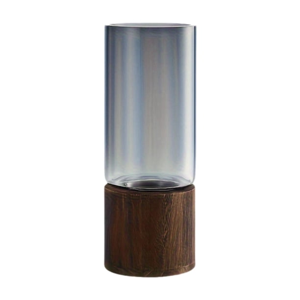 Jarrón cilíndrico de flores con base de madera, estilo rústico, decorativo, alto, para centro de mesa, mesa auxiliar, decoración de escritorio. 10 cm x 25 cm