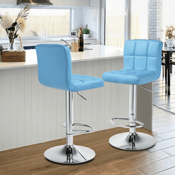 Magshion Set of 2 Adjustable Modern Bar Stools Counter Height with Square Back 360 Degree Swivel Pub Chairs, Light Blue