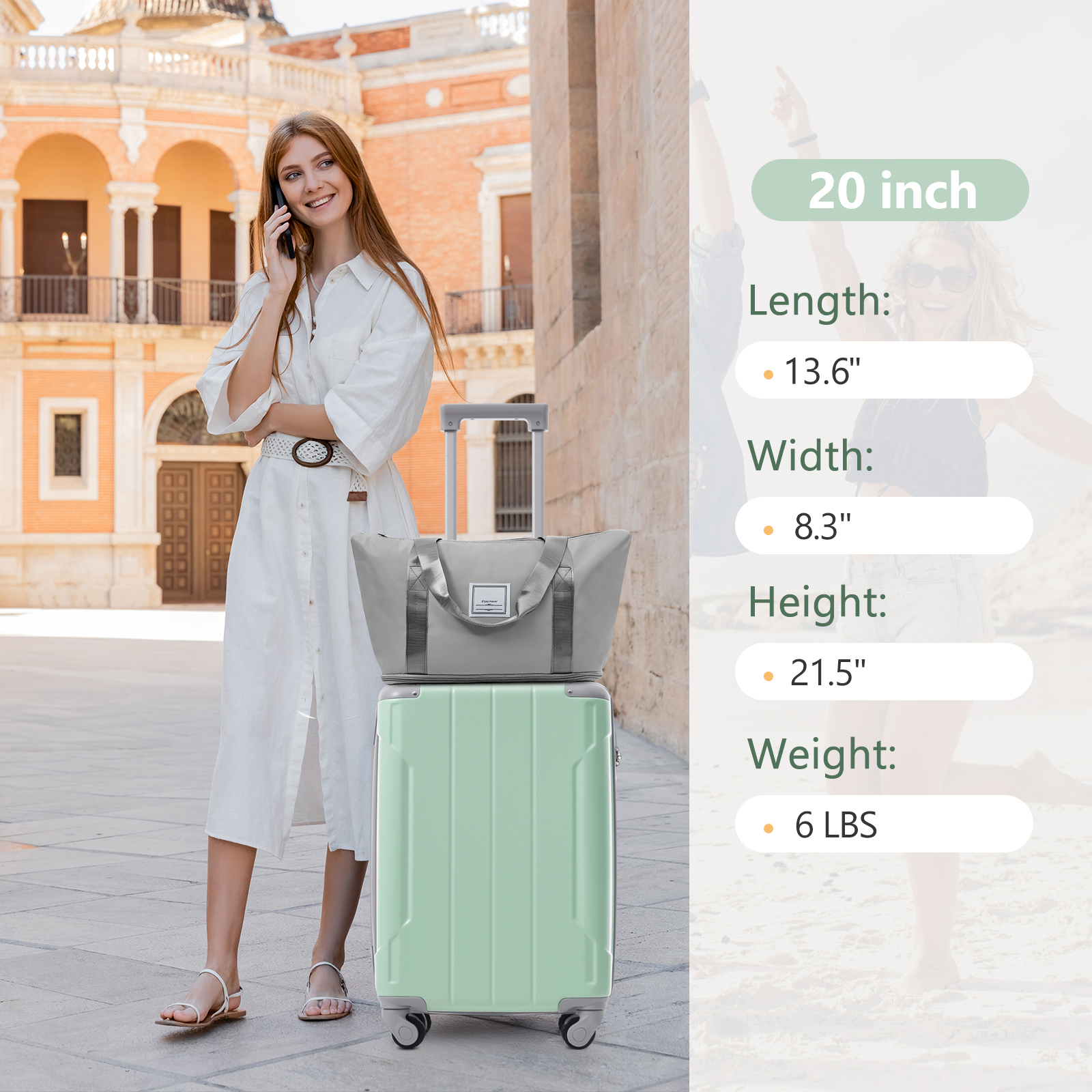 imerelez 20 Inch Carry On Luggage Set 3 Piece with Spinner Wheels, Lightweight Hardshell ABS Suitcase for Weedend Getaways, Business Travel
