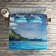 thumbnail image 2 of Ambesonne Turquoise Quilted Coverlet 3 Pcs, Ocean Mountain Palms, King Size, Turquoise Green, 2 of 2