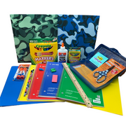 Back to School Elementary Essentials Grades 1 to 5 Spirals Pencil Box Marker Crayons Erasers Glue Sticks Scissors Camouflage Folders School Supply Kit