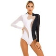 thumbnail image 2 of Aiihoo Women's Rhinestone Ice Figure Skating Dance Dress Mesh Patchwork Ballet Gymnastics Leotard Black&White XXL, 2 of 7