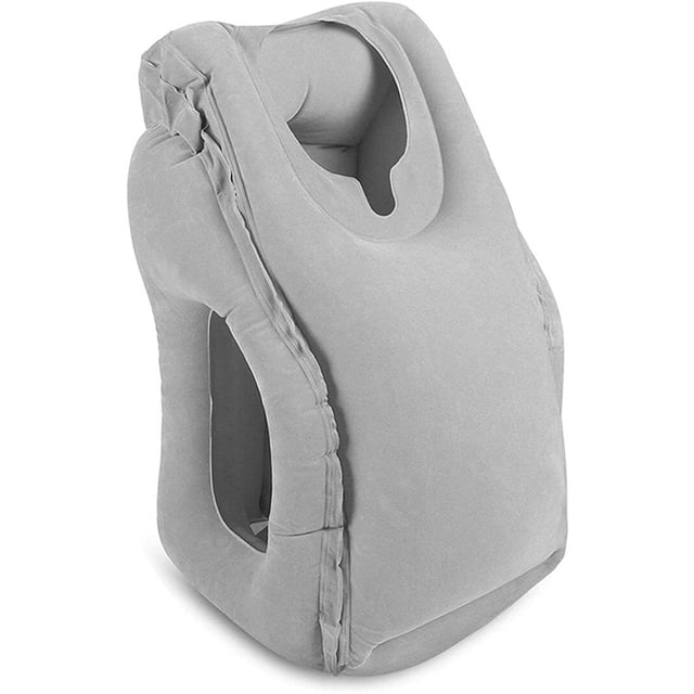 Almohada de viaje inflable portátil, almohada para reposacabezas con bolsa de almacenamiento, fácil de inflar, desinflar, ideal para aviones, automóviles, autobuses, trenes, oficinas, siestas (gris) Excelente Rendimiento