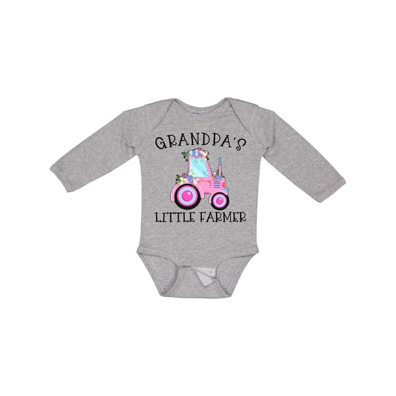 Inktastic Grandpa's Little Farmer- Pink Tractor and Flowers Boys or Girls Long Sleeve Baby Bodysuit