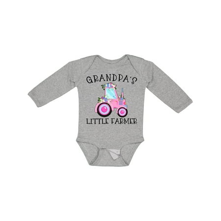 

Inktastic Grandpa s Little Farmer- Pink Tractor and Flowers Gift Baby Boy or Baby Girl Long Sleeve Bodysuit