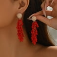 thumbnail image 2 of Elegant Pearls Embellished Coral Design Earrings Sturdy Resin Alloy Ear Dangle Accessories Perfect Gift, 2 of 9