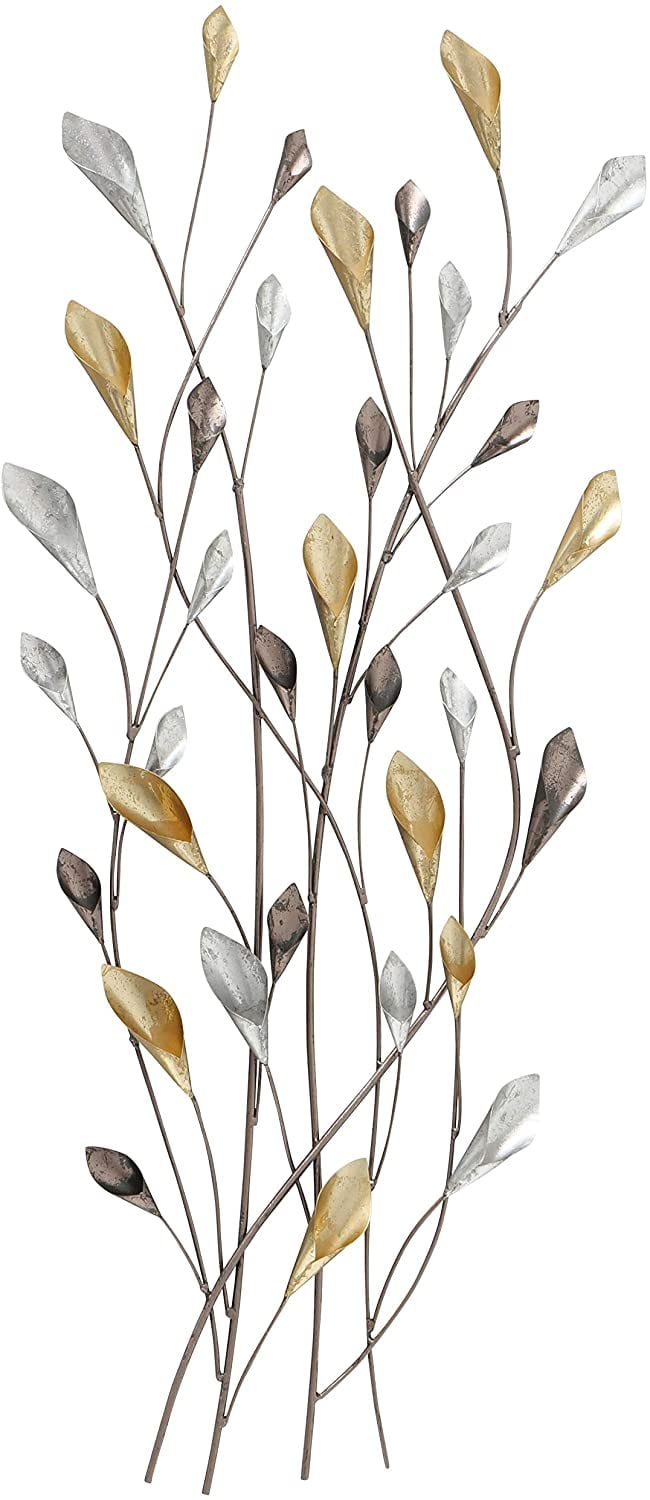 Abstract Metal Wall Decor, Antiqued Dark Grey, Silver and Gold Gilt, Iron, Powder Coated, 17.75