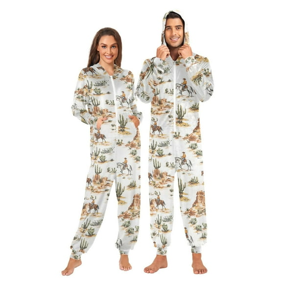 joogoo Western Cowboy Horses Unisex Adults Onesies Pajamas Jumpsuits L