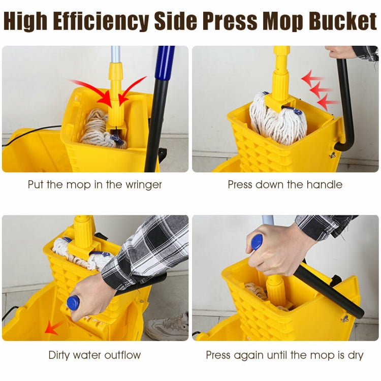 Resenkos 26 Quart Mop Bucket Side Press Wringer on Wheels With Panel, Side Press Wringer Combo Commercial Cleaning Caddy Plastic