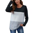 thumbnail image 1 of Tops Para Mujer Blusa Casual Elegante Camisas de Manga Larga Otoño Moda Cuello Redondo Color A Juego Camiseta Suelta Raya Odeerbi  ODB170121, 1 of 5