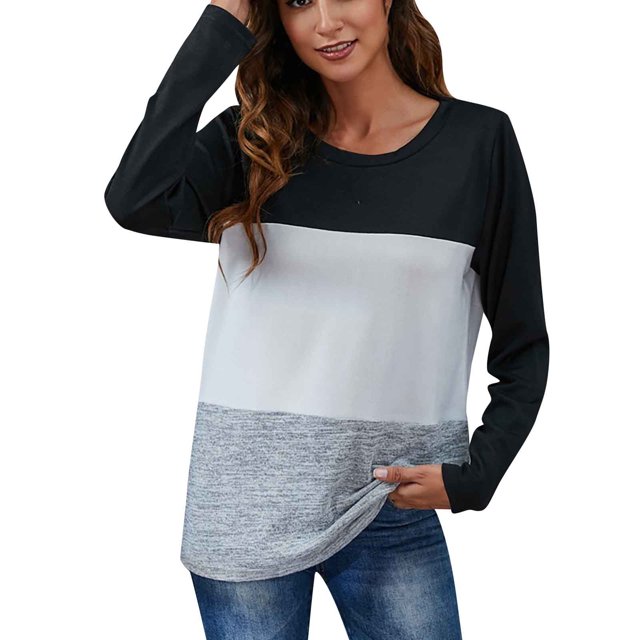 Tops Para Mujer Blusa Casual Elegante Camisas de Manga Larga Otoño Moda Cuello Redondo Color A Juego Camiseta Suelta Raya Odeerbi ODB170121