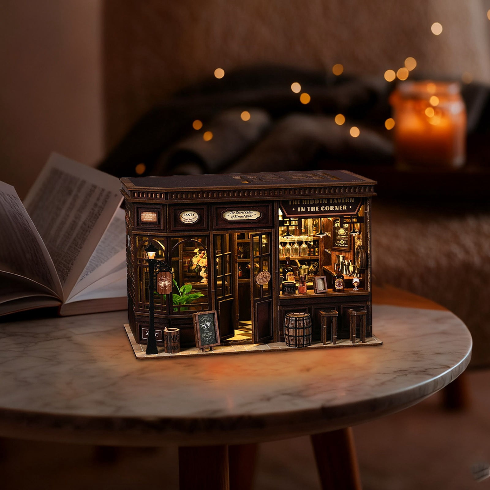 DIY Miniature House Assembly Model, 9Inch Wooden Desktop Ornament Craft Kit for Adults, Creative Home Office Decoration