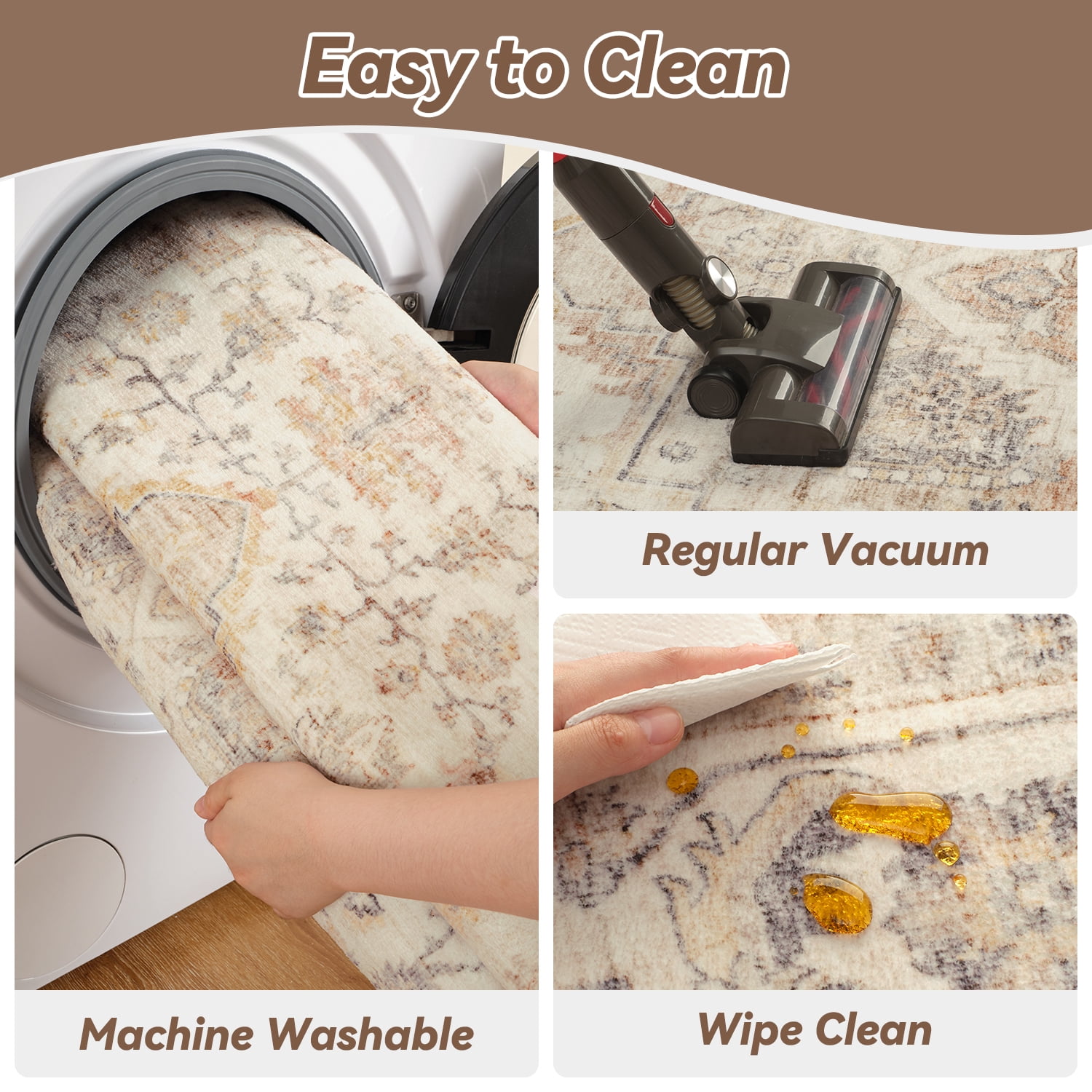 FEELHOME 5'x7' Area Rug Machine Washable Soft Vintage Distressed Non Slip Carpet for Living Room Bedroom Dining Room Taupe