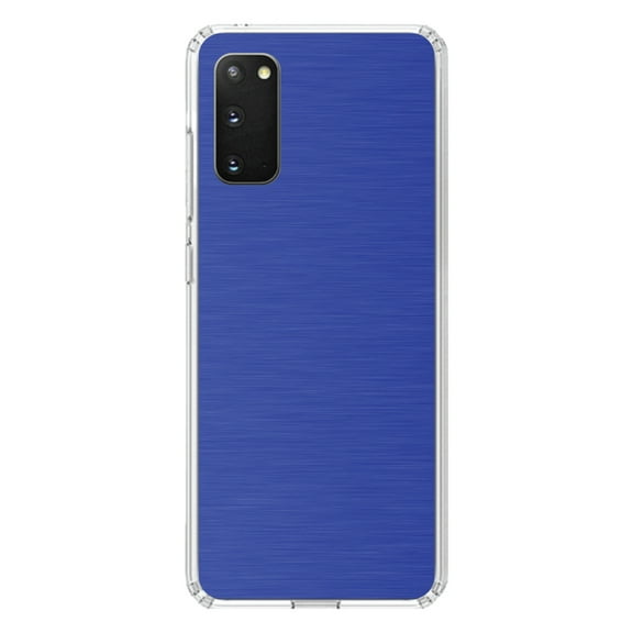 DistinctInk Clear Shockproof Hybrid Case for Galaxy S20 PLUS / 5G (6.7" Screen) - TPU Bumper, Acrylic Back, Tempered Glass Screen Protector - Blue Stainless Steel Image - Printed Stainless