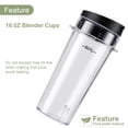 thumbnail image 2 of Equust Vasos de licuadora Ninja de 5 piezas de repuesto, vasos individuales de 16 oz con tapas para sorber y sellar, cuchilla extractora de 6 aletas, compatible con licuadoras Nurti Ninja Pro BL660 BL, 2 of 6