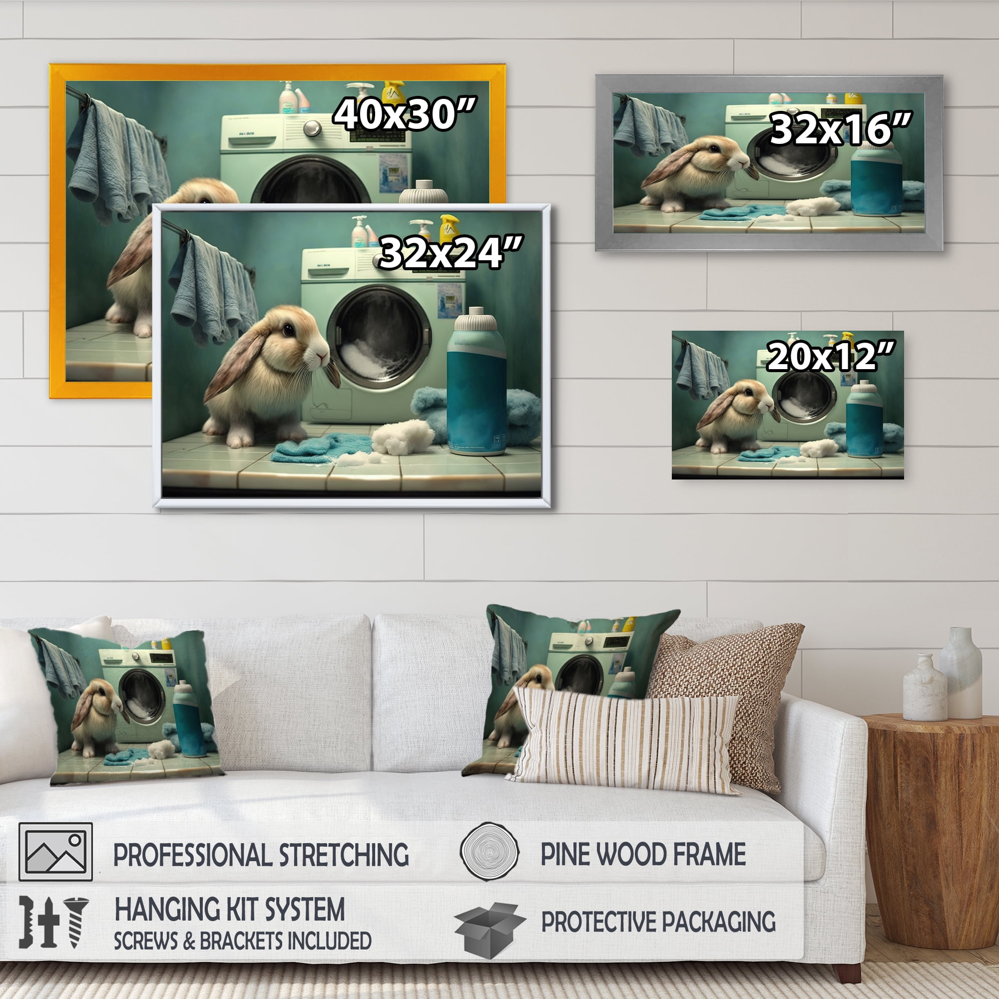 Designart Funny Rabbit Doing Laundry I Canvas Wall Art
