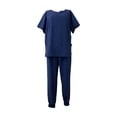 thumbnail image 2 of Conjunto de exfoliación femenina, ropa de trabajo de enfermera, manga corta, trabajo duradero lavable a máquina Azul oscuro, 2 of 8