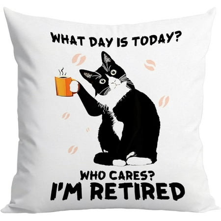 

Black Cat Pillow Covers for Couch Bed Living Room Bedroom 18x18 Inch Funny Retired Retirement Gifts for Women Men and Black and White Tuxedo Cat Gifts for Women Tuxedo Cats Decor for Home