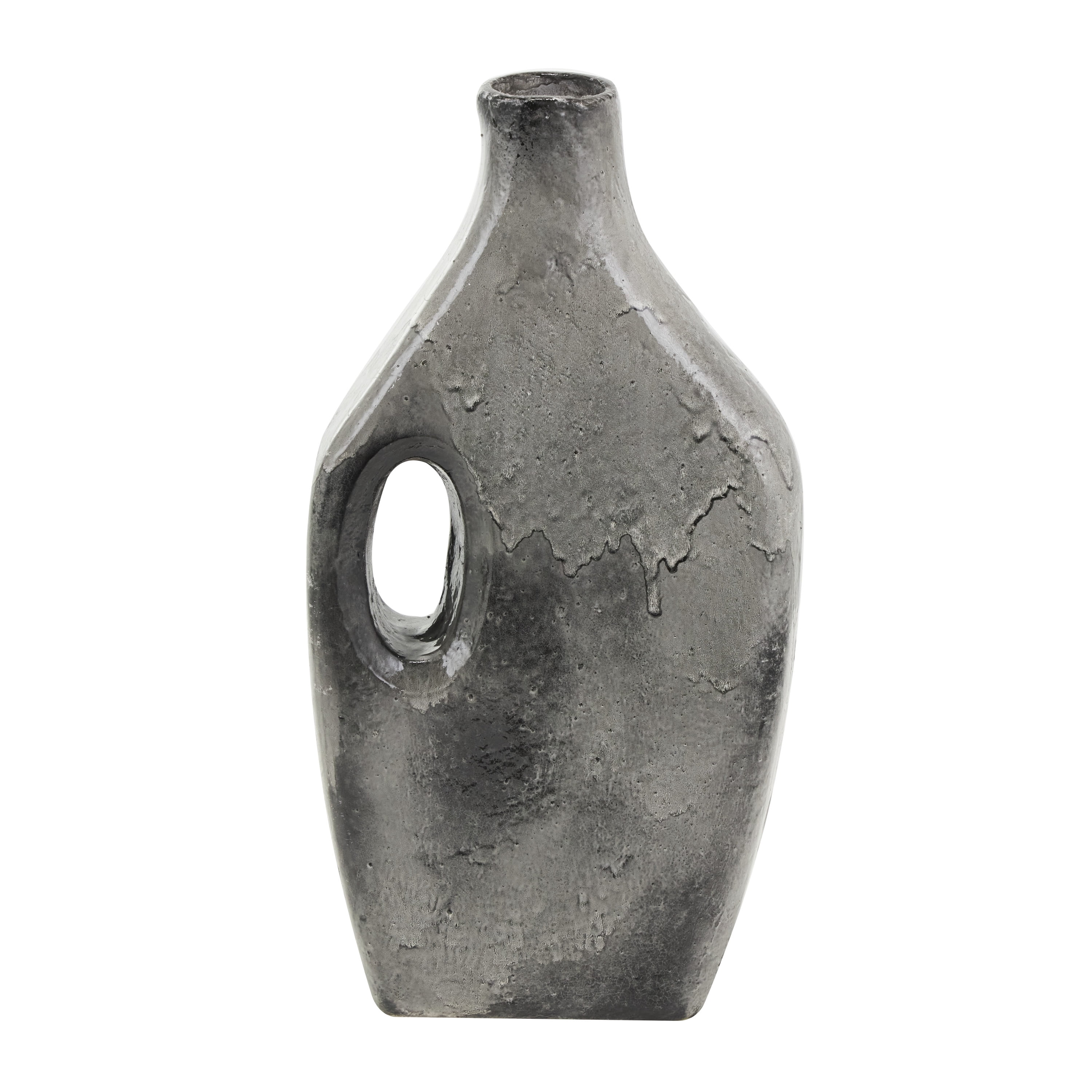 DecMode 18" Marble Inspired Gray Paper Mache Vase with Cutout Handle