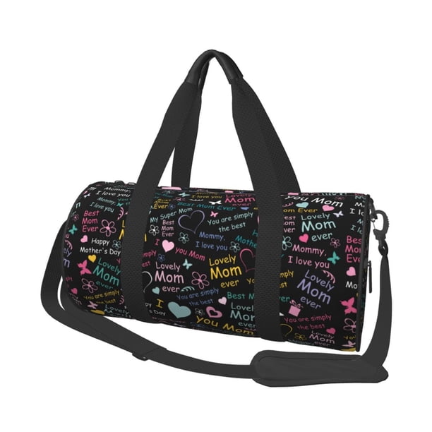 Balery I love you Mom Bolsa de Gimnasio para Mujeres y Hombres, Bolsa de Viaje Impermeable, Bolsa de Fin de Semana con Compartimento para Zapatos y Bolsillo Húmedo