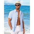 thumbnail image 2 of Camisa MAPICK de lino de manga corta para hombre, casual, azul claro, 2 of 6