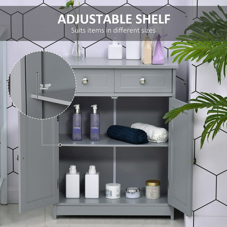 kleankin Freestanding Bathroom Floor Cabinet with Drawer and Adjustable Shelf Wooden