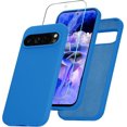 thumbnail image 1 of KOMI for Google Pixel 9/9 Pro Case, Silicone Phone Case with 1 Screen Protector, Soft Anti-Scratch Microfiber Lining, Full Body Shockproof Slim Cover Support Wireless Charging, Blue, 1 of 5