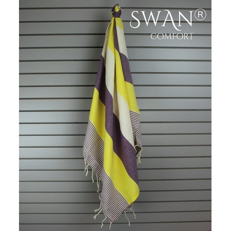 Swan Comfort 100% Organic Turkish Cotton Absorbent Beach & Bath Towel - Purple - Yellow