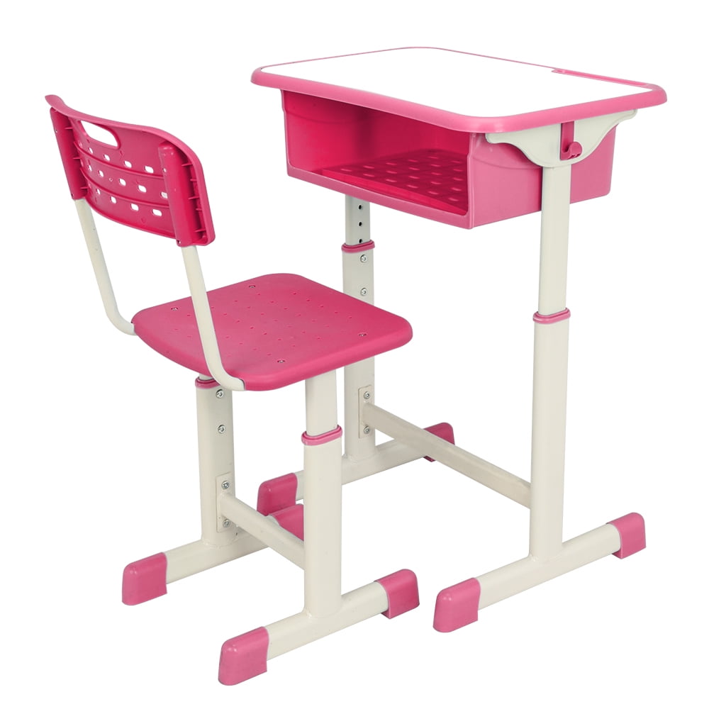 TecTake Kids child writing table homework height adjustable study desk with 6 draver office cabinet Pink | No. 401240 