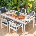 thumbnail image 2 of Orange Pumpkin Table Cloths for 3 Foot Rectangle Tables, Thanksgiving Fall Leaves Botanical Plaid Patio Waterproof Elastic Fitted Tablecloths, Washable Rectangular Table Cover for Camping, 2 of 8