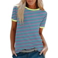 thumbnail image 3 of Rvasteizo Women Stripe Print Color Crew Neck Short Sleeve Tops Casual Tee for Women, 3 of 5