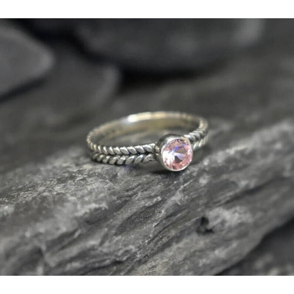Morganite Ring, Natural Morganite, Pink Morganite Ring, Silver Braided Band Ring