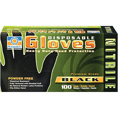 Box of 100 Permatex 08185 Large Black 5 mil Disposable Nitrile Gloves