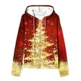 thumbnail image 4 of TIMIFIS Veste de Noël à Fermeture Éclair, Chandails à Capuchon pour Femmes, Veste, Chandail à Manches Longues d'Automne, Tunique Légère, Chandail Surdimensionné, Imprimé Bonhomme de Neige et Sapin de Noël, Veste avec Poches, Joyeux Noël - Rouge, 4 of 5