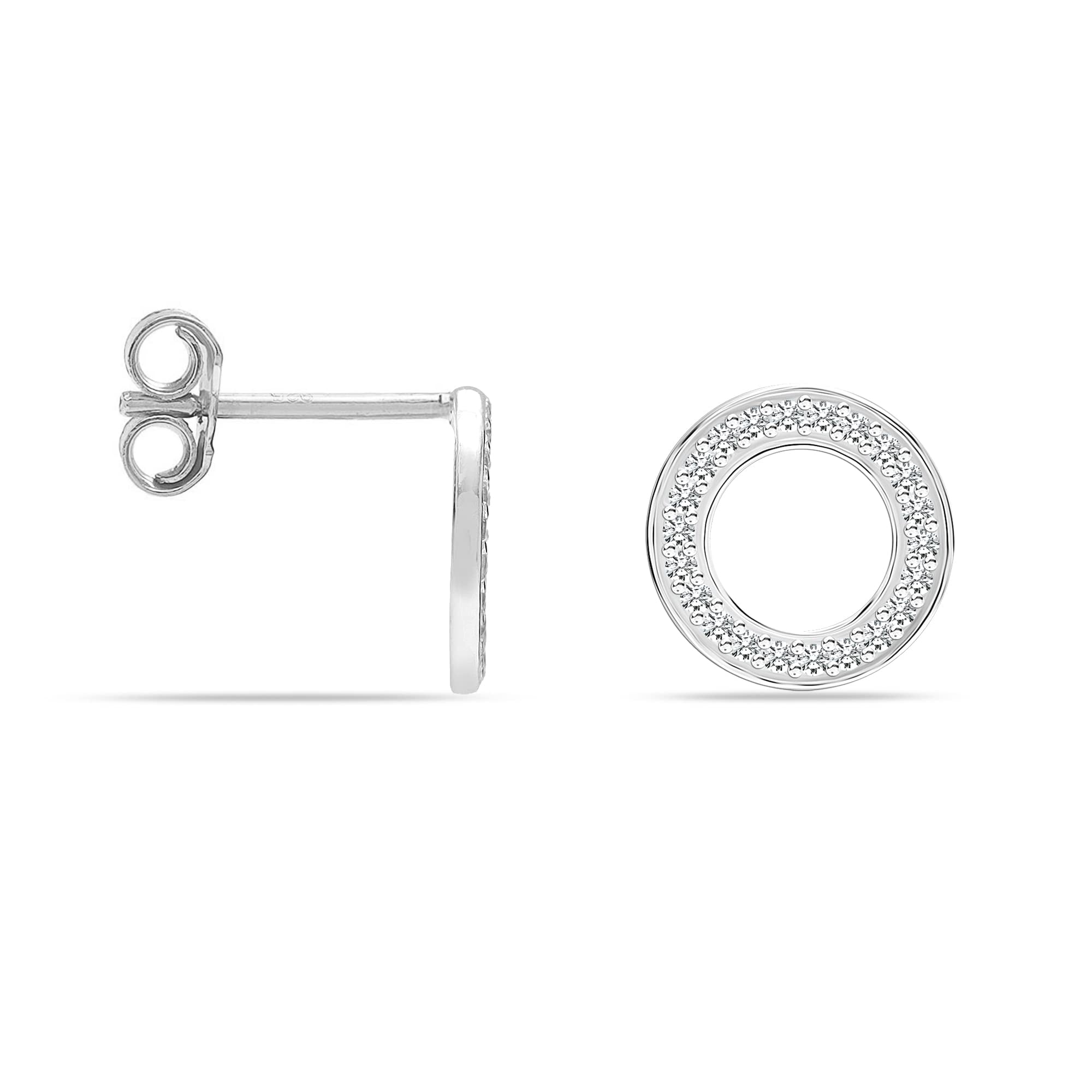 LeCalla 925 Sterling Silver Men's CZ Earrings | Lightweight Cubic Zirconia Open Circle Stud Earring 10MM