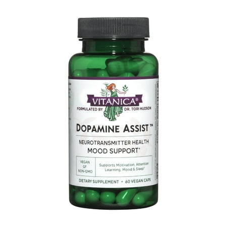 Vitanica Dopamine Assist, Dr Formulated Dopamine Supplement, L-Tyrosine, Mucuna Pruriens Neurotransmitter Mood Support, Vitamin B6, Folate, Green Tea Extract Quercetin Vegan, 60 Capsules