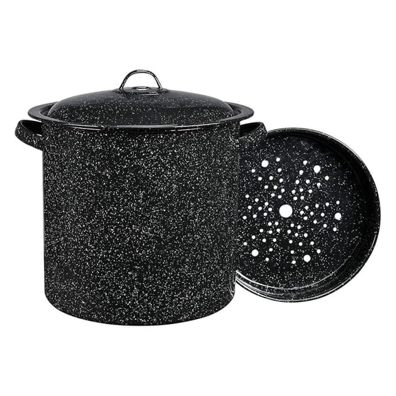 YYDSBNHH 15.5 Qt er Pot with Rack - Black Porcelain Cookware for Tamales, Seafood & Vegetables - Durable Stock Pot for Everyday Cooking
