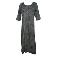 Mogul Womens Shift Tunic Maxi Dress Enzyme Wash Rayon Comfy Embroidered Free Spirit Sundress