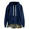 thumbnail image 3 of Women's Denim Hoodies Fashion Denim Patchwork Stitching Hooded Sweatshirts Drawstring Loose Long Sleeve Solid Pullover Fall Outfits with Pocket, 3 of 7