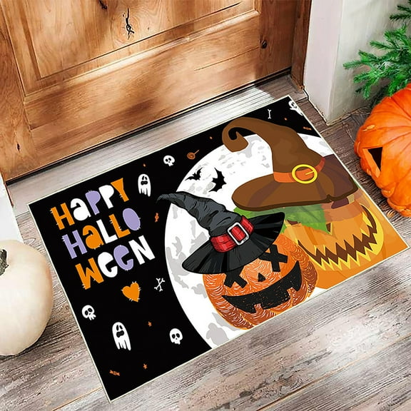 PALIFEUR Halloween Door Mat, 24"x16" Dirt Trapping Door Mat Indoor Entrance, Washable Non-Slip Front Door Mat Outside Entrance, Halloween Pumpkin Doormat for Holiday Party Decorations