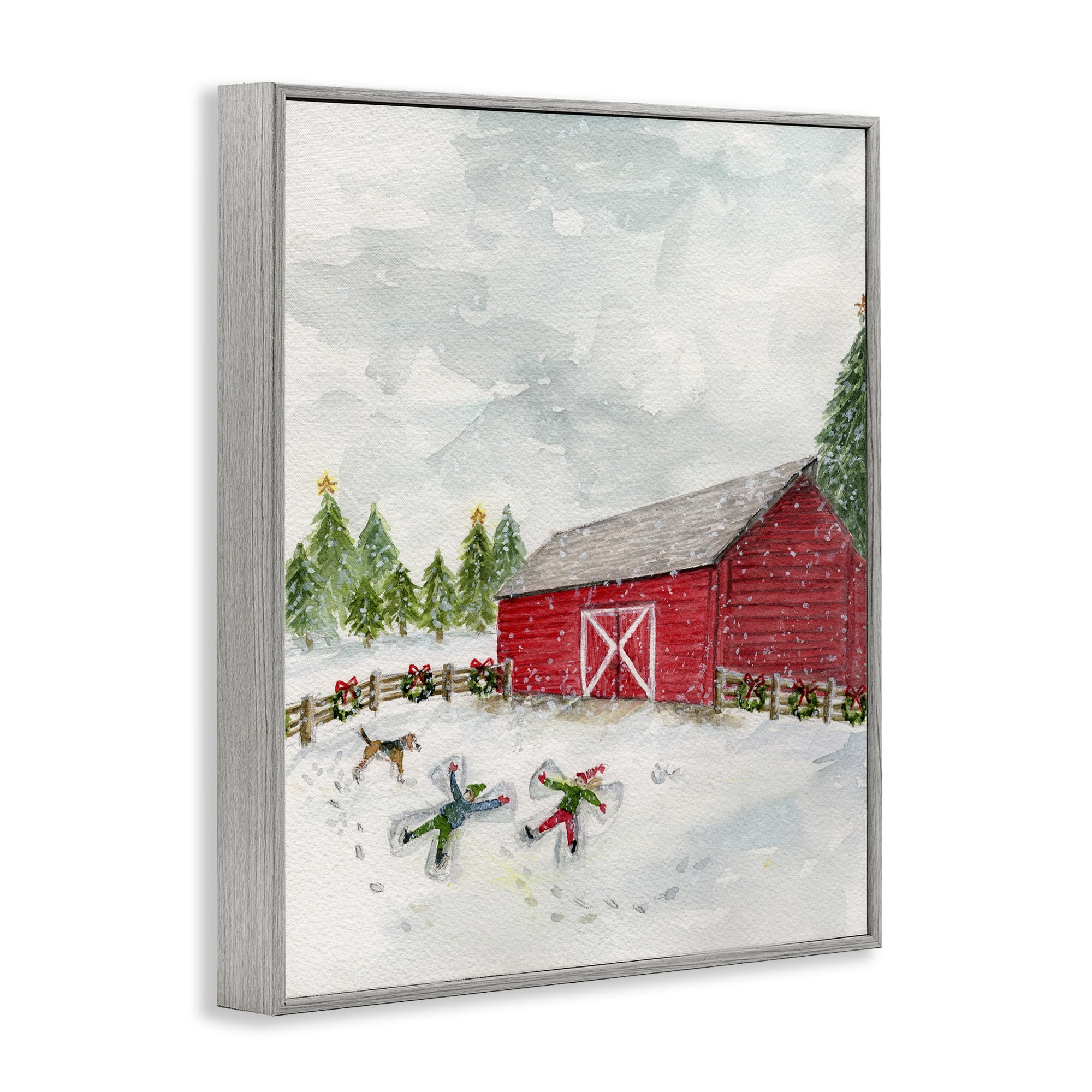 Stupell Industries New England Snow Angels Holiday Painting Gray Framed Art Print Wall Art, 11 x 14
