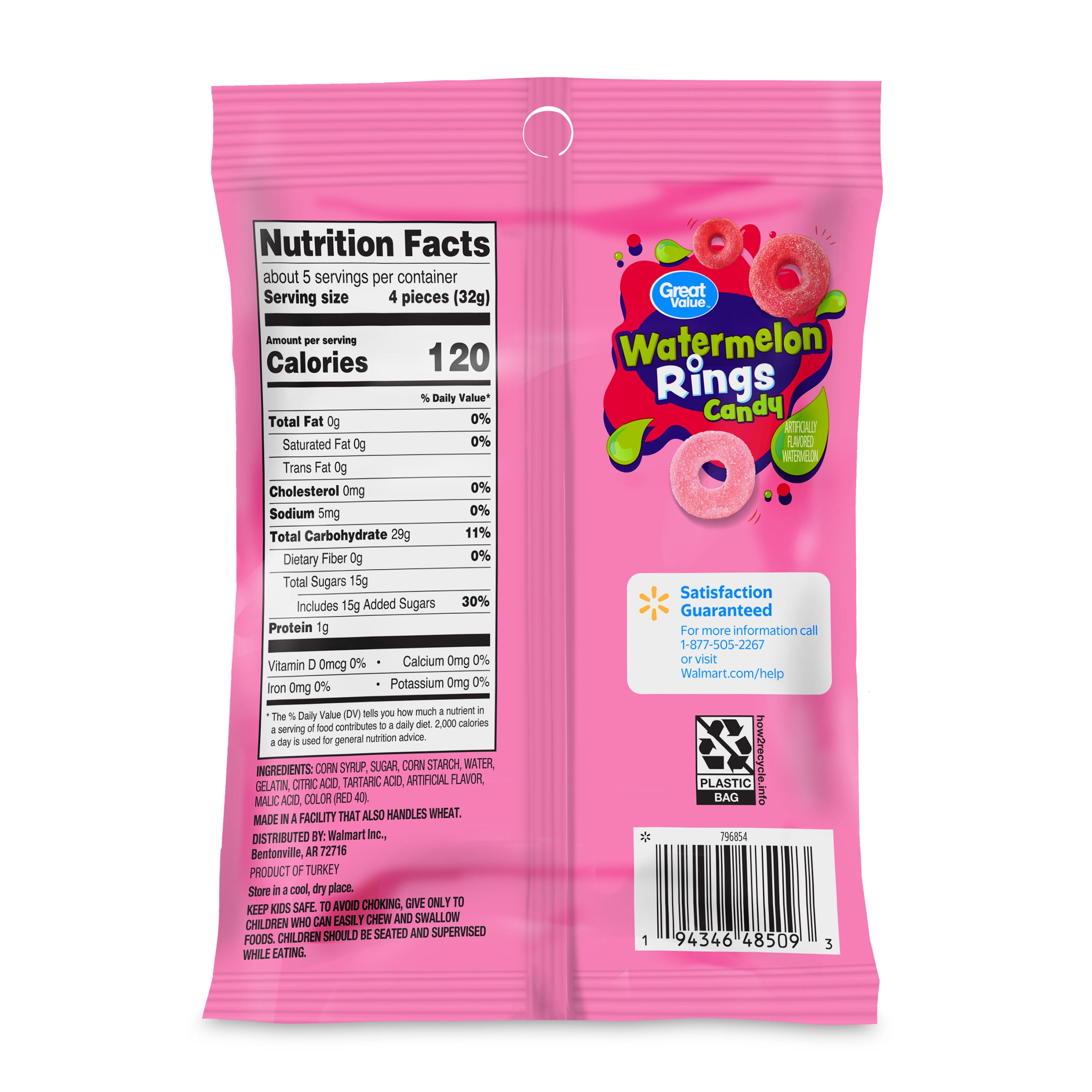 Great Value Watermelon Rings Gummy Candy, 6 oz